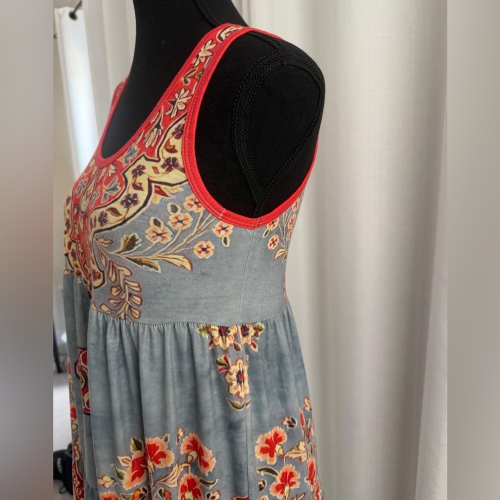 Boho Maxi Dress in Slate Blue and Red - Picture 3 of 5
